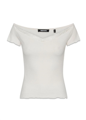 Lacina rib v-neck lace top Egret ROTATE